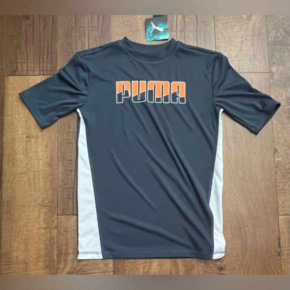 NWT puma boys 2 piece swim set rash guard trunks Sz large 14-16 orange blue - Picture 2 of 10